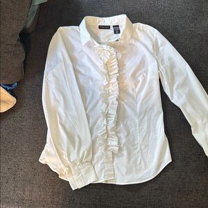 New York & Company White Ruffled Blouse